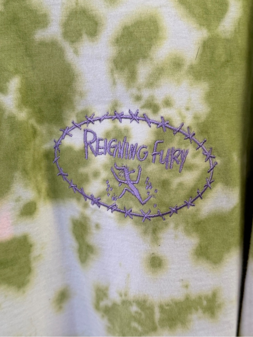 NWT! Reigning Fury Tie Dye Long Sleeve Tee USA Made Green Cream Size XL - Picture 5 of 8